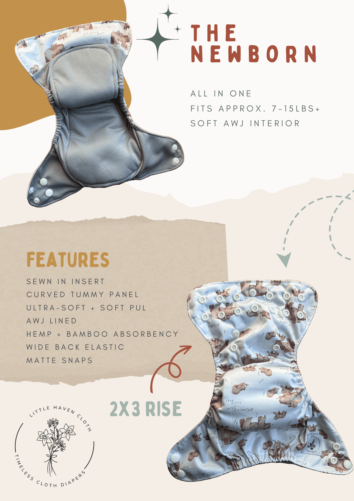Bear Hugs - (AIO NEWBORN POCKET DIAPER)