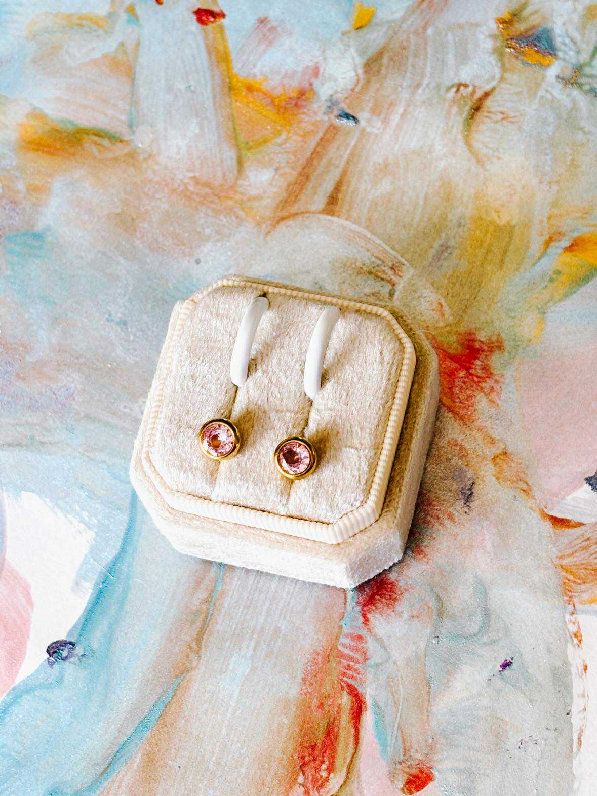 Pink Tourmaline Halo - (Screw Back Studs)