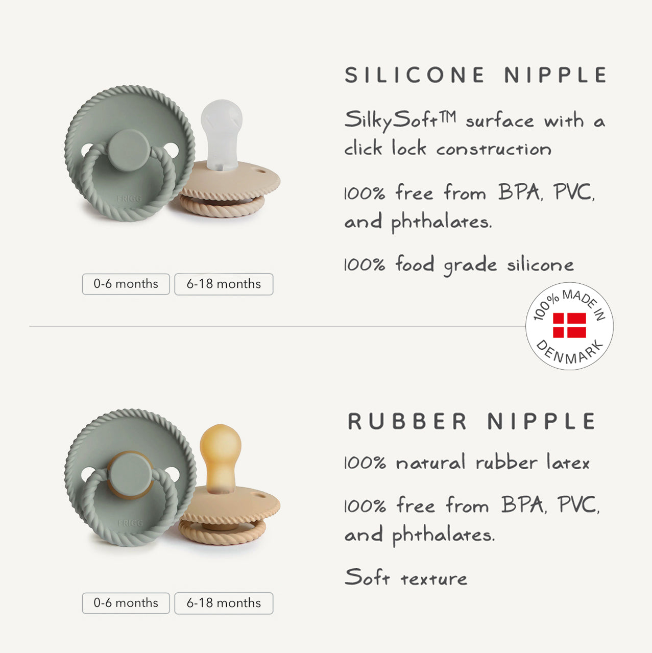FRIGG Rope Natural Rubber Pacifier 2-Pack {Drop Ship}
