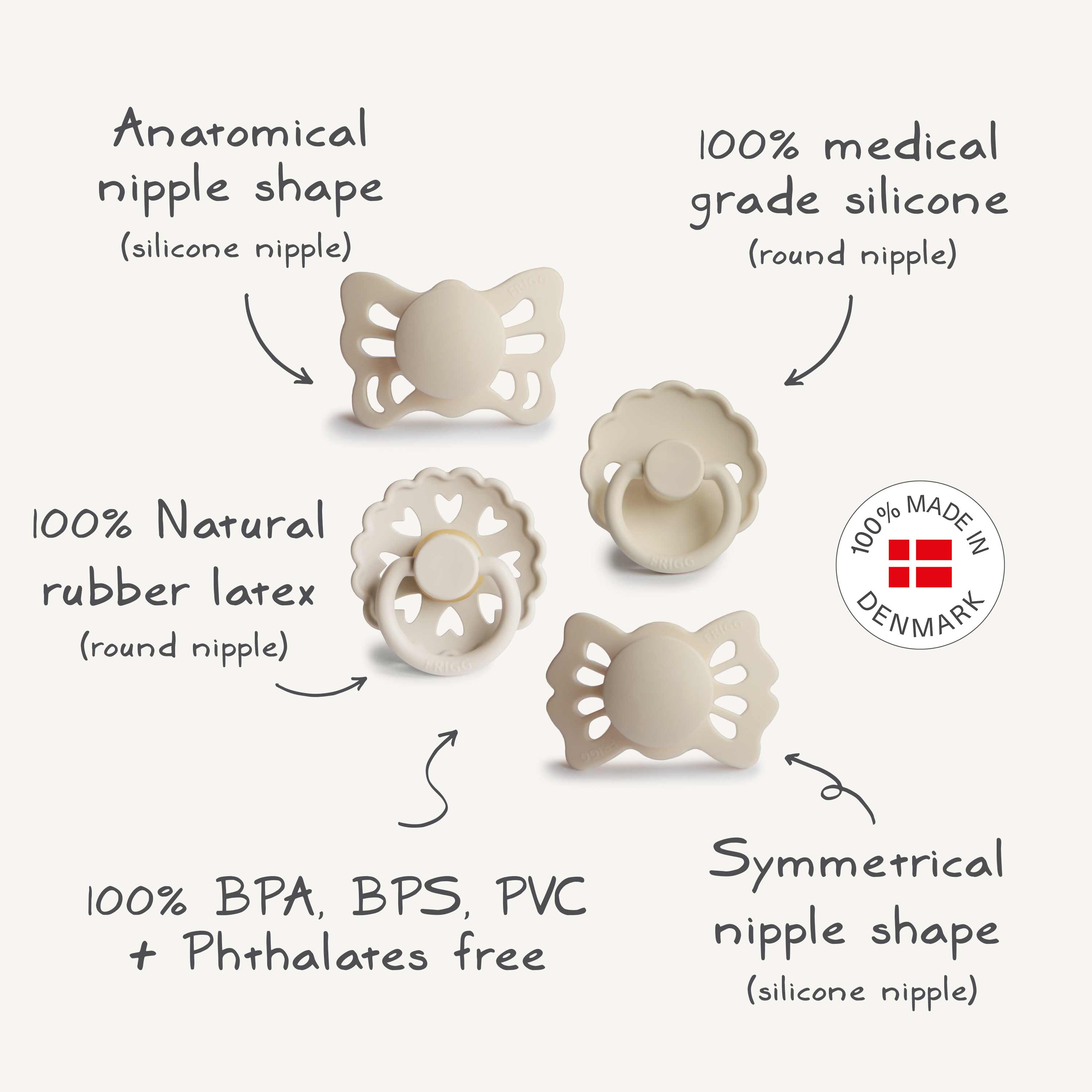 FRIGG Baby's First Pacifier Floral Heart (Cream) 4-Pack {Drop Ship}