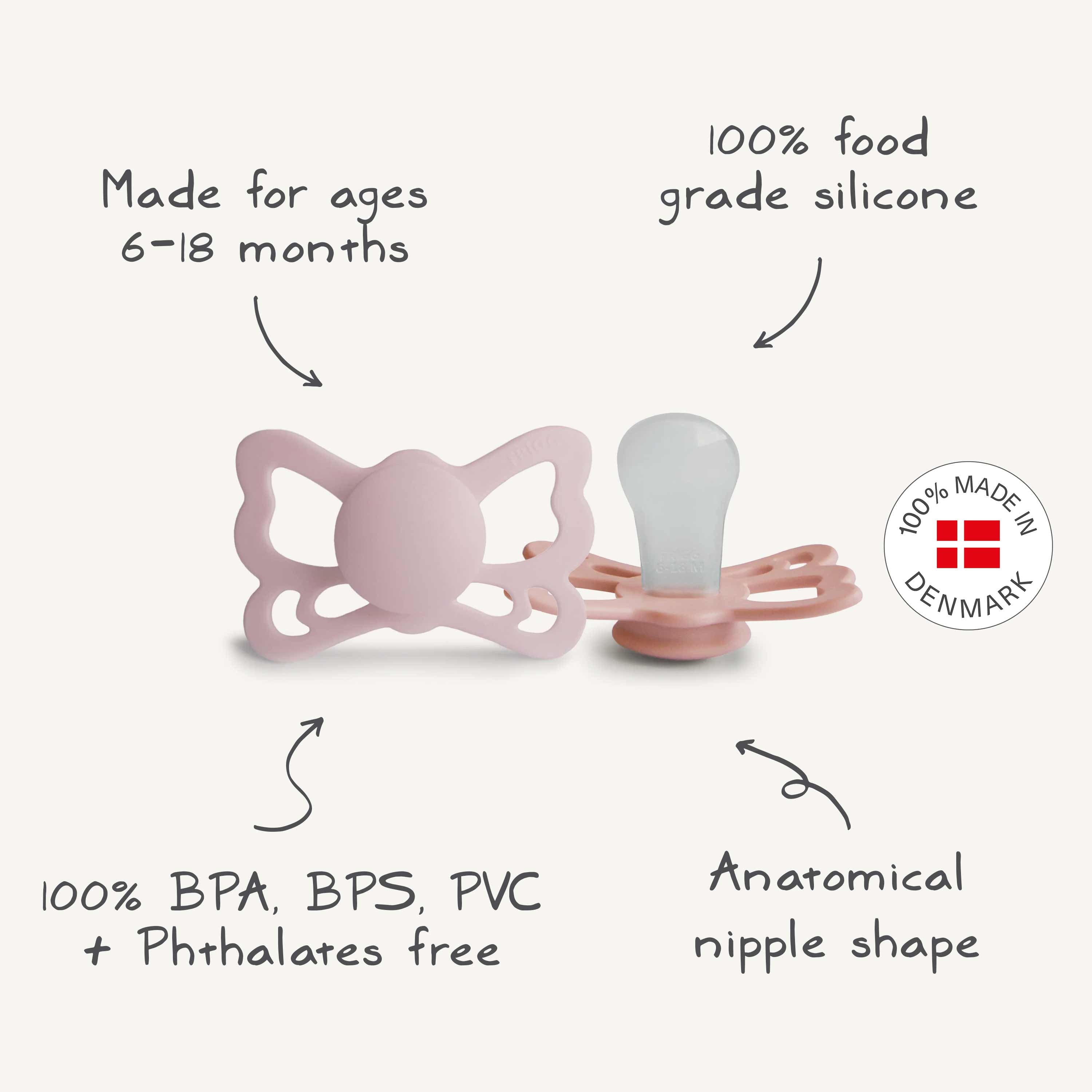 FRIGG Butterfly Anatomical Silicone Pacifier 2-Pack (6-18 Months) {Drop Ship}