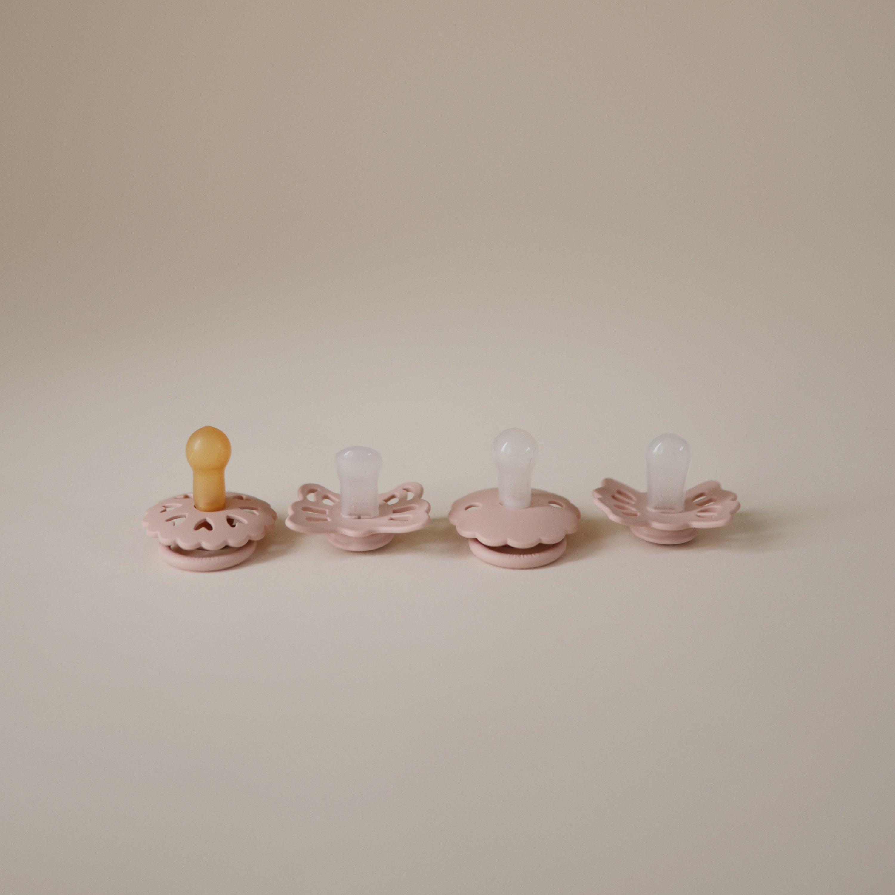FRIGG Baby's First Pacifier Floral Heart (Blush) 4-Pack {Drop Ship}