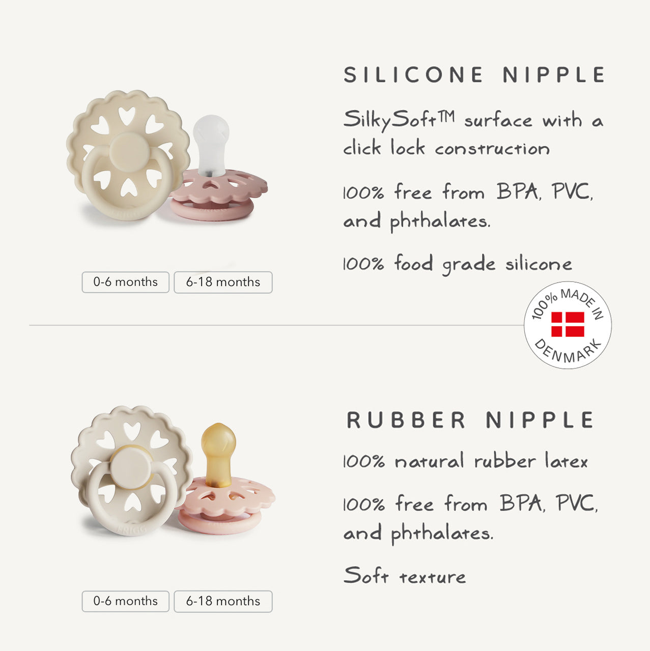 FRIGG Andersen Fairytale Natural Rubber Pacifier 2-Pack {Drop Ship}