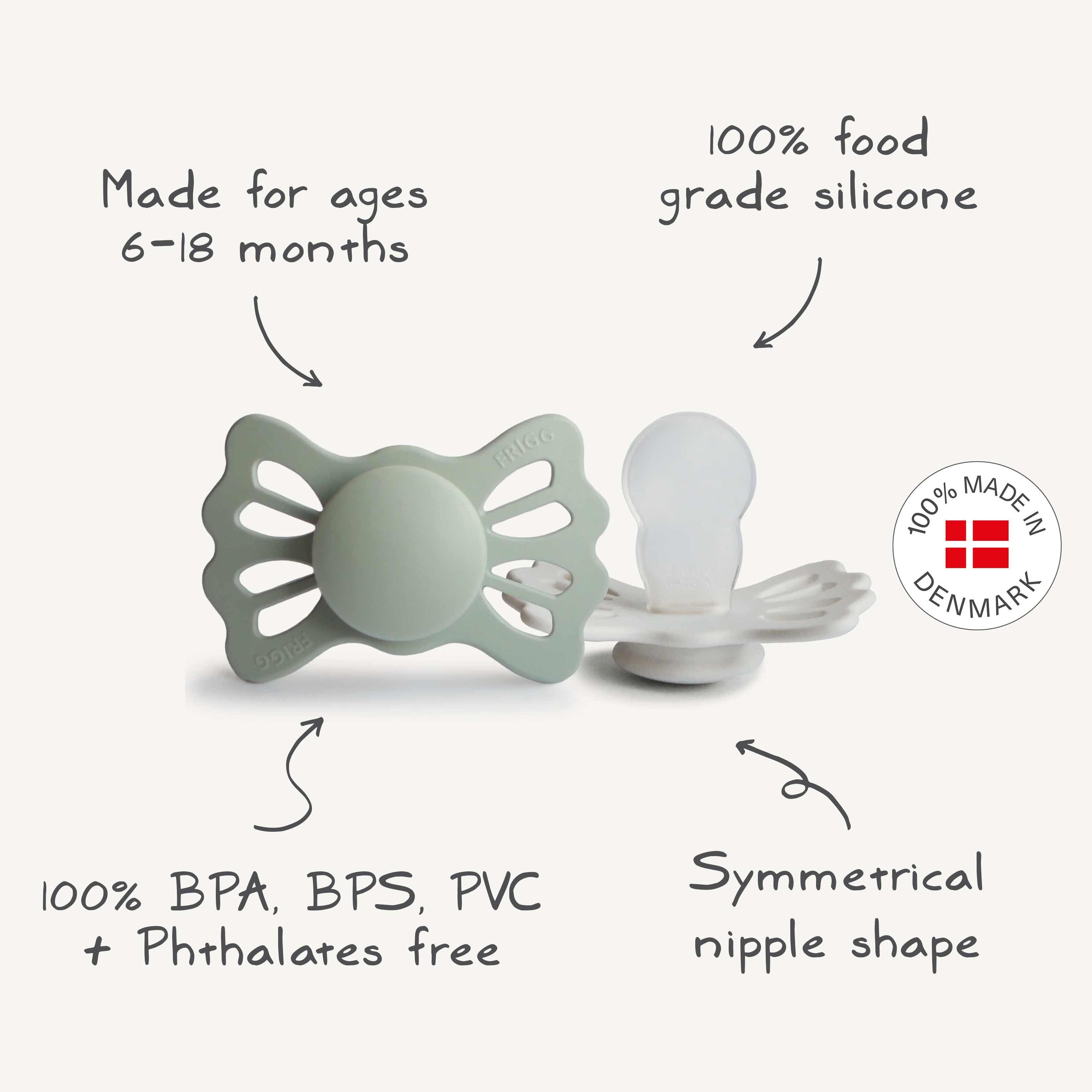 FRIGG Lucky Symmetrical Silicone Pacifier 2-Pack (6-18 Months) {Drop Ship}