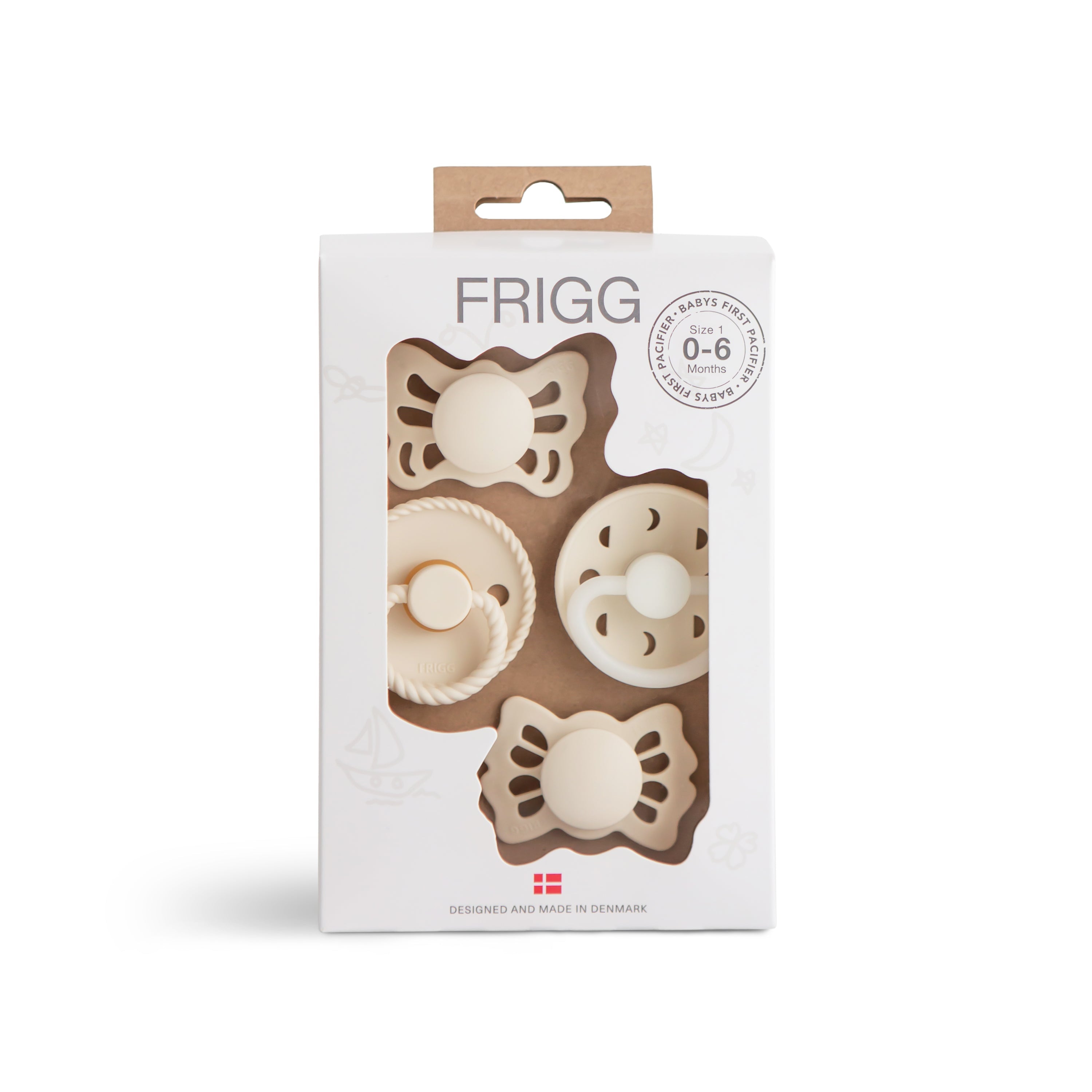 FRIGG Baby's First Pacifier Moonlight Sailing (Cream) 4-Pack {Drop Ship}
