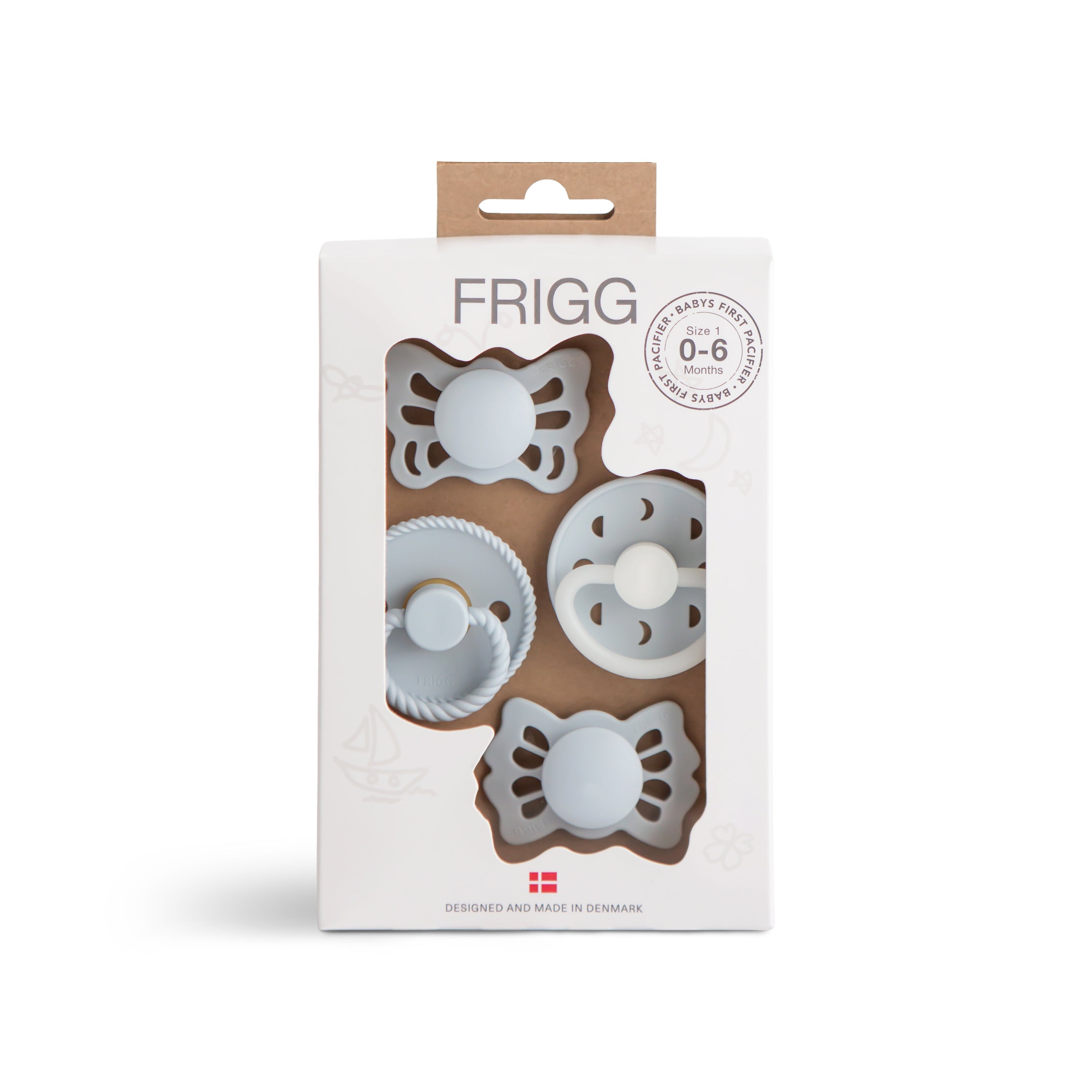 FRIGG Baby's First Pacifier Moonlight Sailing (Powder Blue) 4-Pack {Drop Ship}