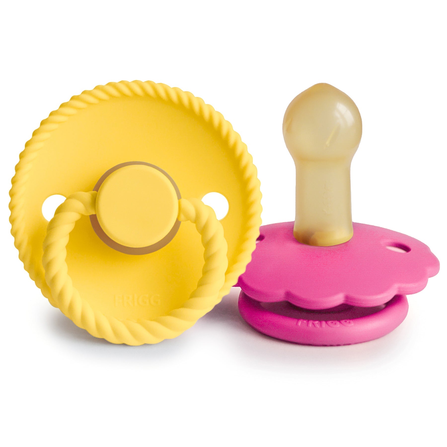FRIGG Rope/Daisy Natural Rubber Pacifier (Sunflower/Fuchsia) 2-Pack (6-18 Months) {Drop Ship}