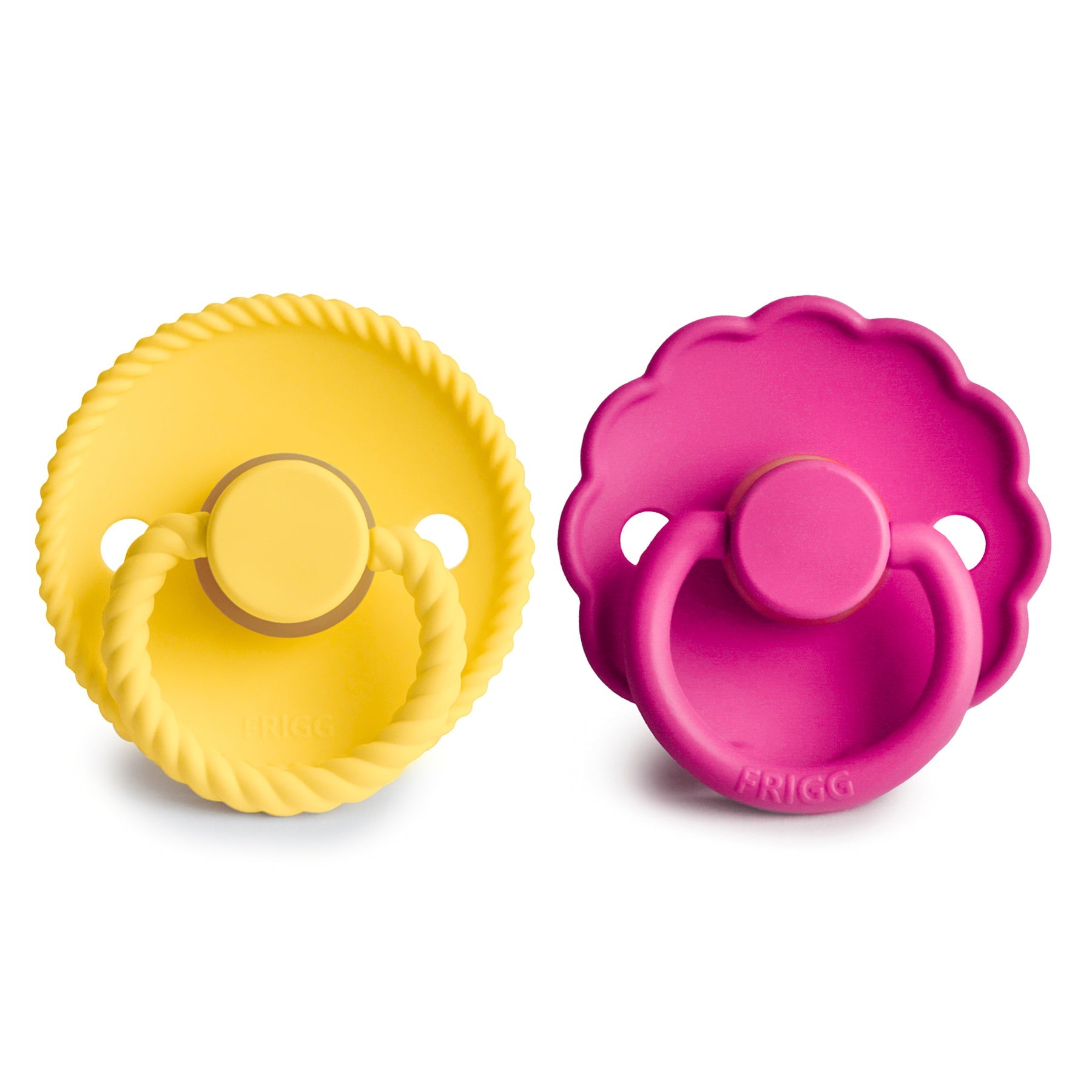 FRIGG Rope/Daisy Natural Rubber Pacifier (Sunflower/Fuchsia) 2-Pack (6-18 Months) {Drop Ship}